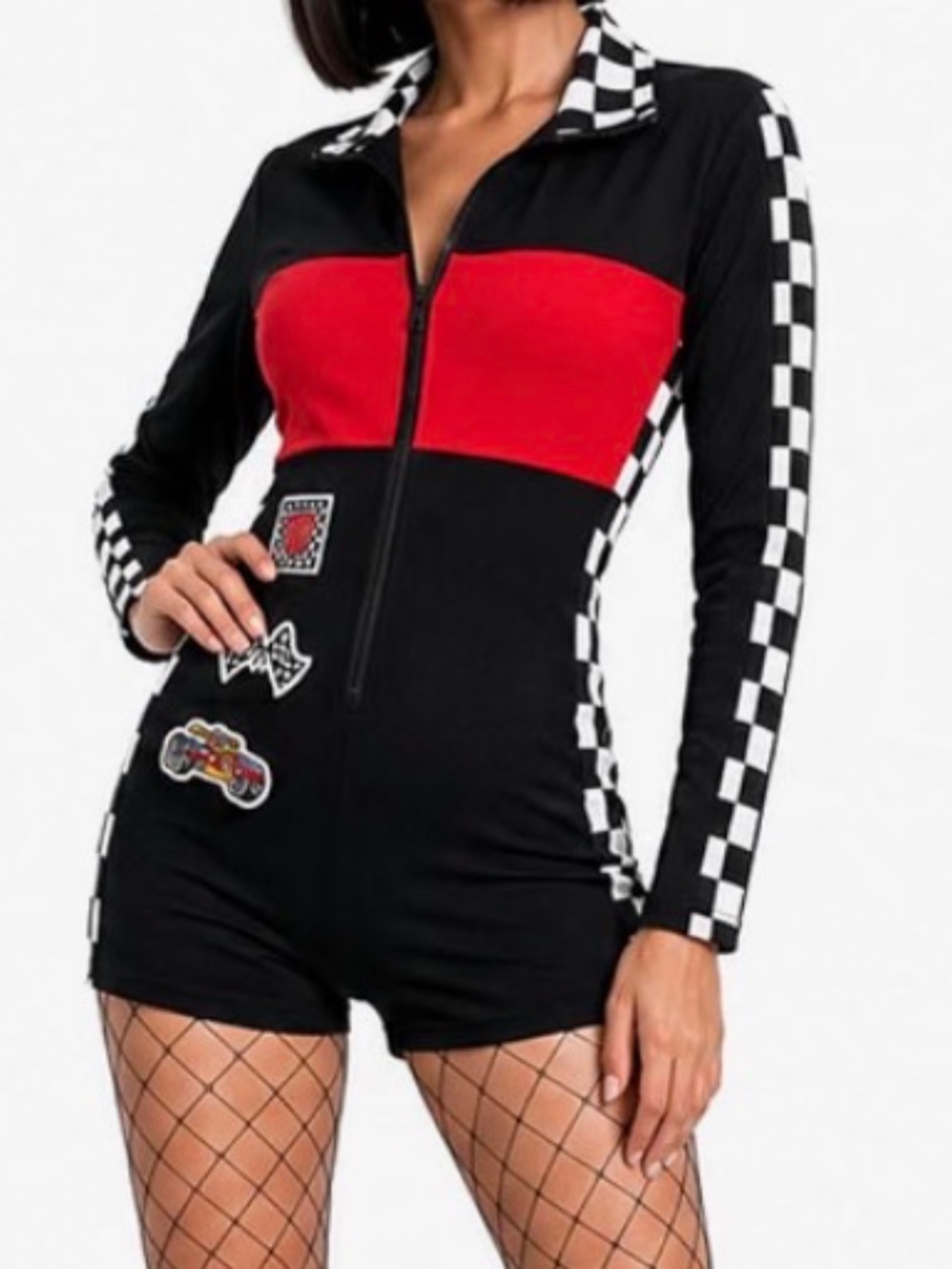 Adult Woman’s Racing checkered jumpsuit costume Small